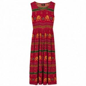 Vintage Bila Red Elephant Festival Ethereal Maxi Dress M Boho Maximalist Animal